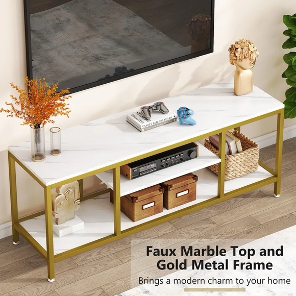 Tribesigns TV Stand, 59 Inches Gold 3-Tier TV Console for TVs Up to 65" - Picture 6 of 6